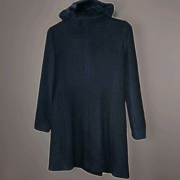 Club Monaco Womens Wool Pea Coat Faux Fur Collar Black XS Zip Mid-length Chic - Picture 4 of 12